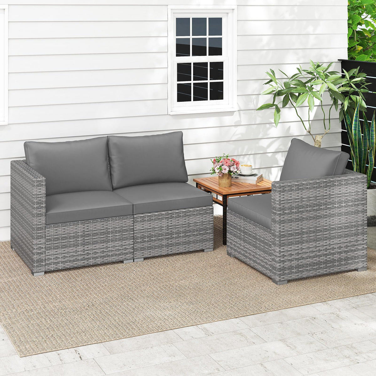 Tangkula Outdoor Patio 3 Seat Sofa Set - PE Rattan Modular Cushioned Sectional Couch Furniture Set - Product image 6