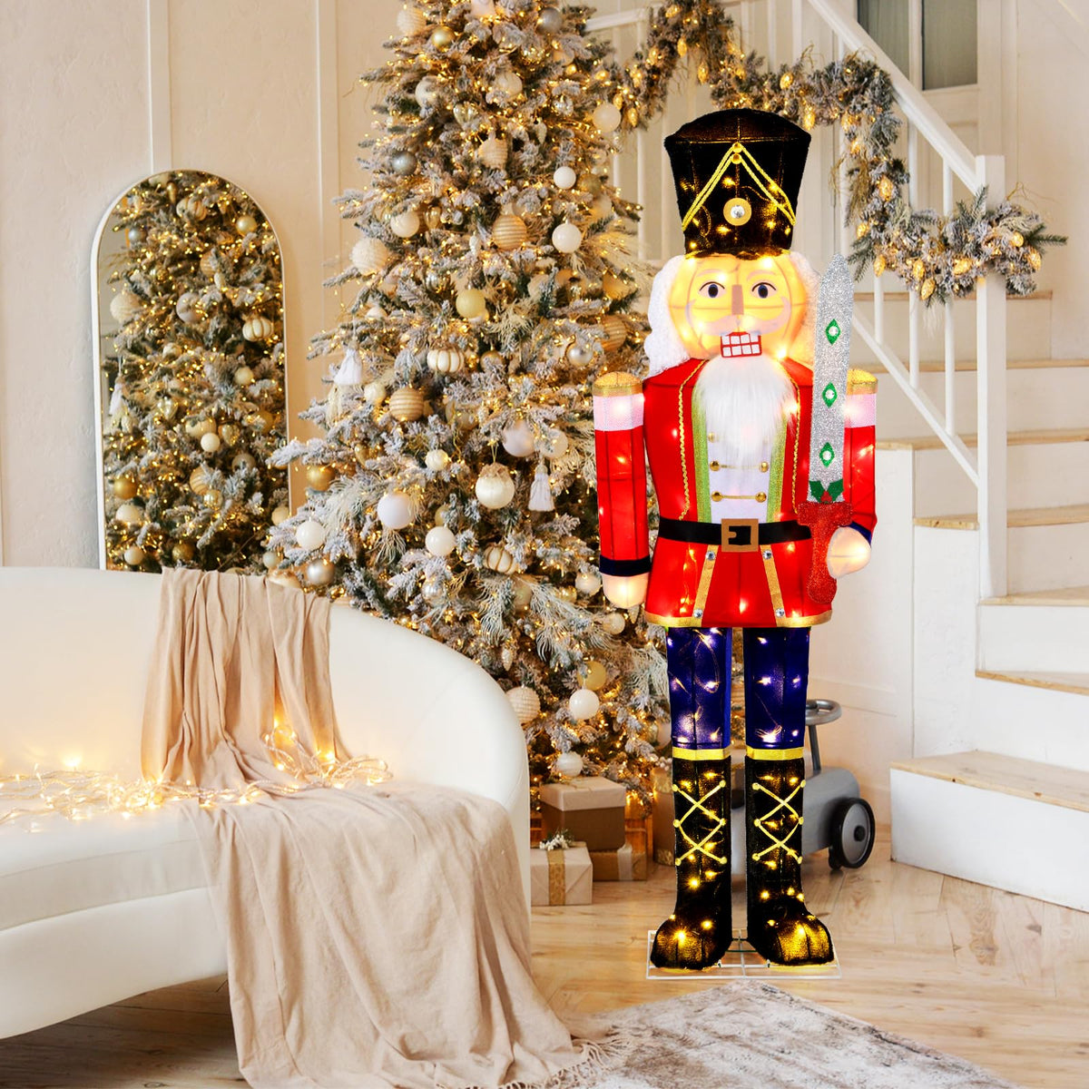 Tangkula 5 FT Christmas Lighted Nutcracker with Glitter Sword - Product image 2