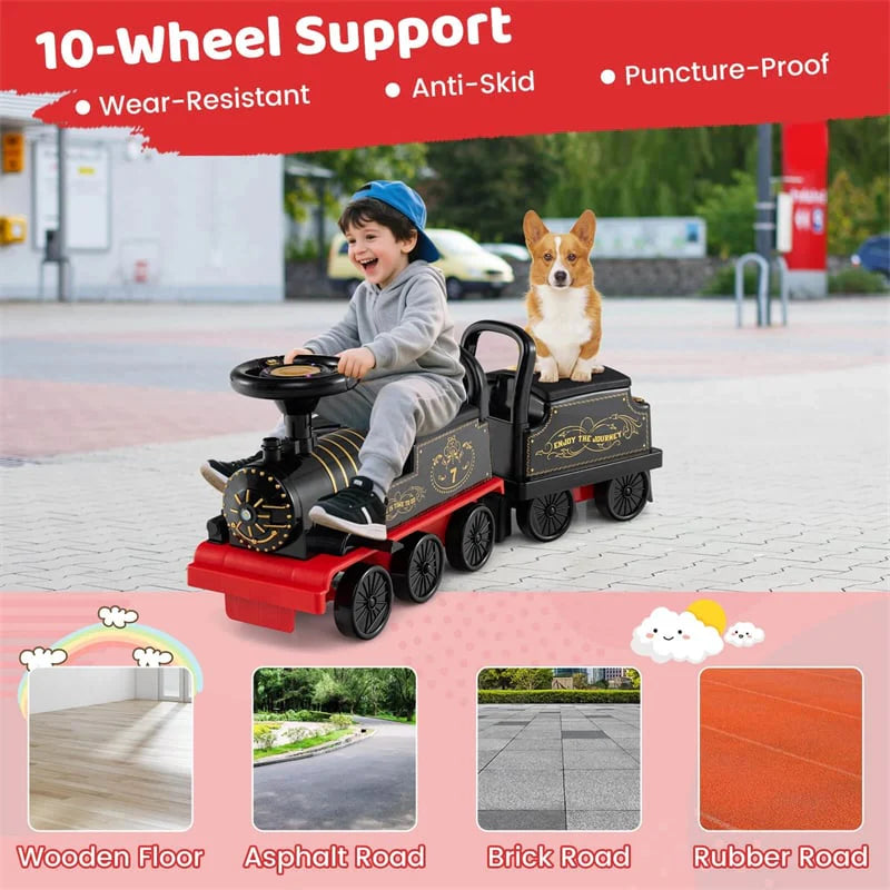 6V 2-Seater Ride On Train with Detachable Carriage, Under-Seat Storage, Whistle & Flashing LED Lights - Product image 8