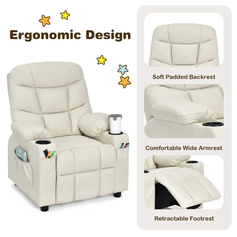 Kids Recliner Chair PU Leather Adjustable Lounge Sofa with Cup Holder, 3 Pockets & Retractable Footrest - Product image 52