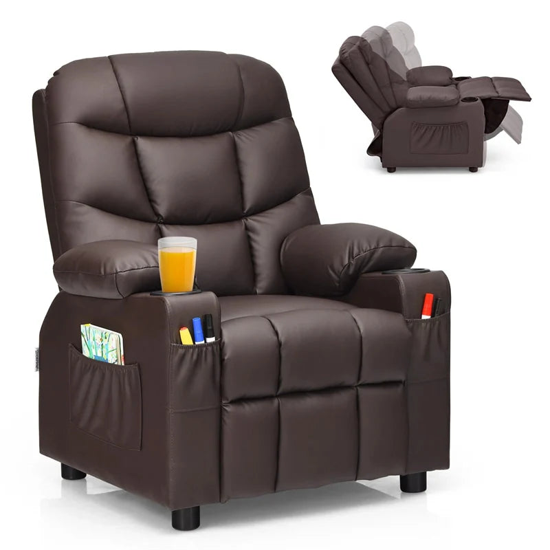 Kids Recliner Chair PU Leather Adjustable Lounge Sofa with Cup Holder, 3 Pockets & Retractable Footrest - Product image 1