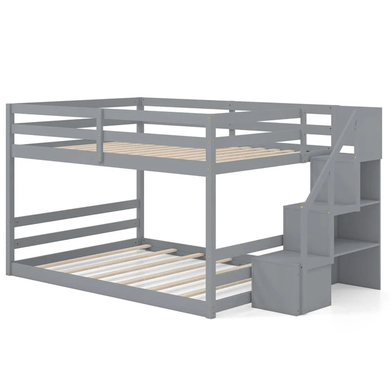 Full Over Full Bunk Bed with Storage Stairs, Solid Wood Floor Bunk Bed with Full-Length Guardrails - Product image 11