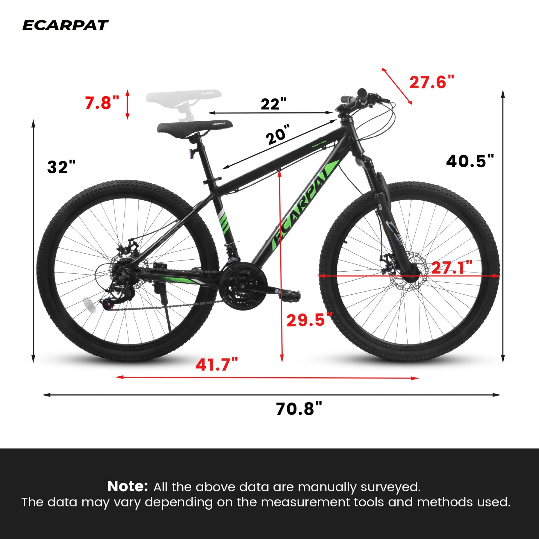 27" Mountain Bike, 21 - Speed Dual Disc Brakes with Aluminum Frame - Black