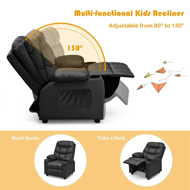 Kids Recliner Chair PU Leather Adjustable Lounge Sofa with Cup Holder, 3 Pockets & Retractable Footrest - Product image 28