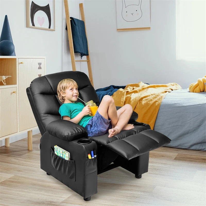 Kids Recliner Chair PU Leather Adjustable Lounge Sofa with Cup Holder, 3 Pockets & Retractable Footrest - Product image 26
