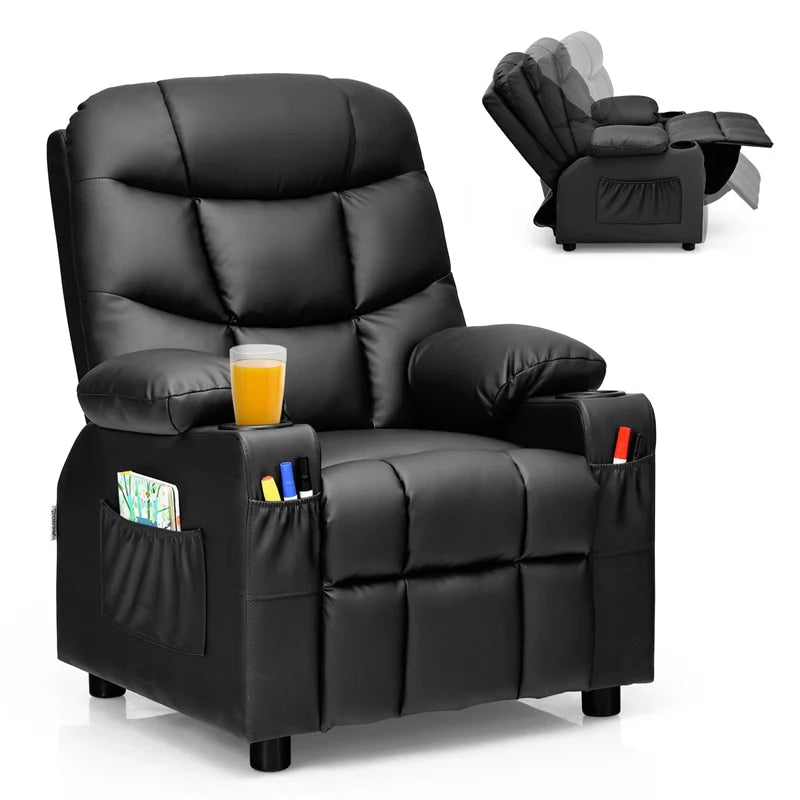 Kids Recliner Chair PU Leather Adjustable Lounge Sofa with Cup Holder, 3 Pockets & Retractable Footrest - Product image 25