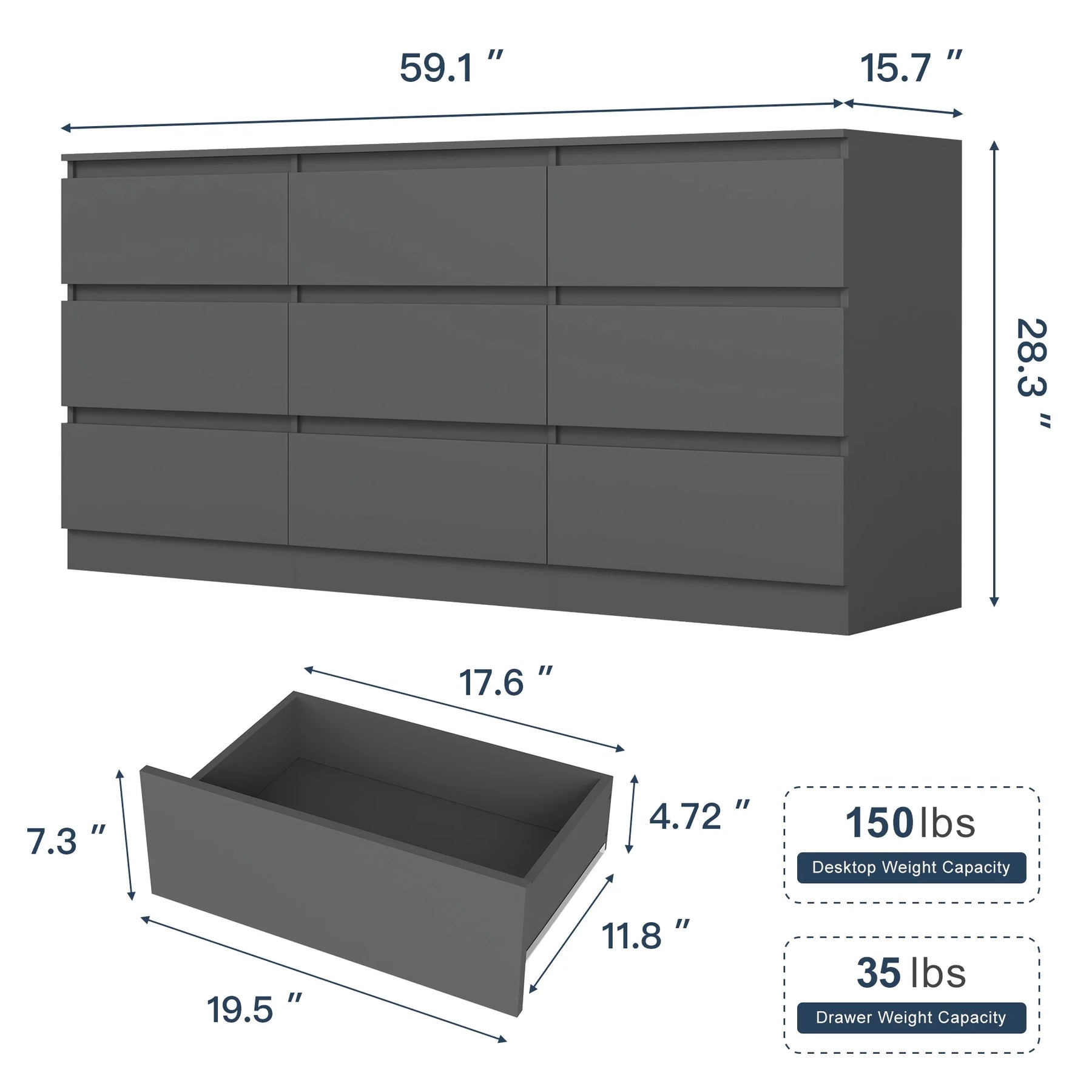 Kadyn Modern 6 Drawer Dresser Wood Cabinet, Dresser for Bedroom, Kitchen Storage Cabinet with Drawers - Product image 79