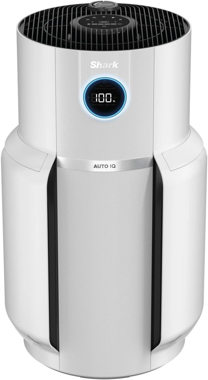 Shark NeverChange up to 5 years MAX indoor air purifier, Covers 130m², 5 year HEPA filter, Captures 99.97% allergens, Automatic mode, Silent, LED, White HP300EU