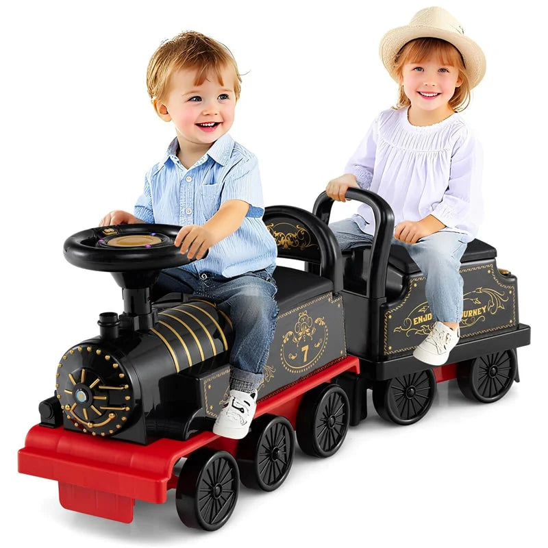 6V 2-Seater Ride On Train with Detachable Carriage, Under-Seat Storage, Whistle & Flashing LED Lights - Product image 1