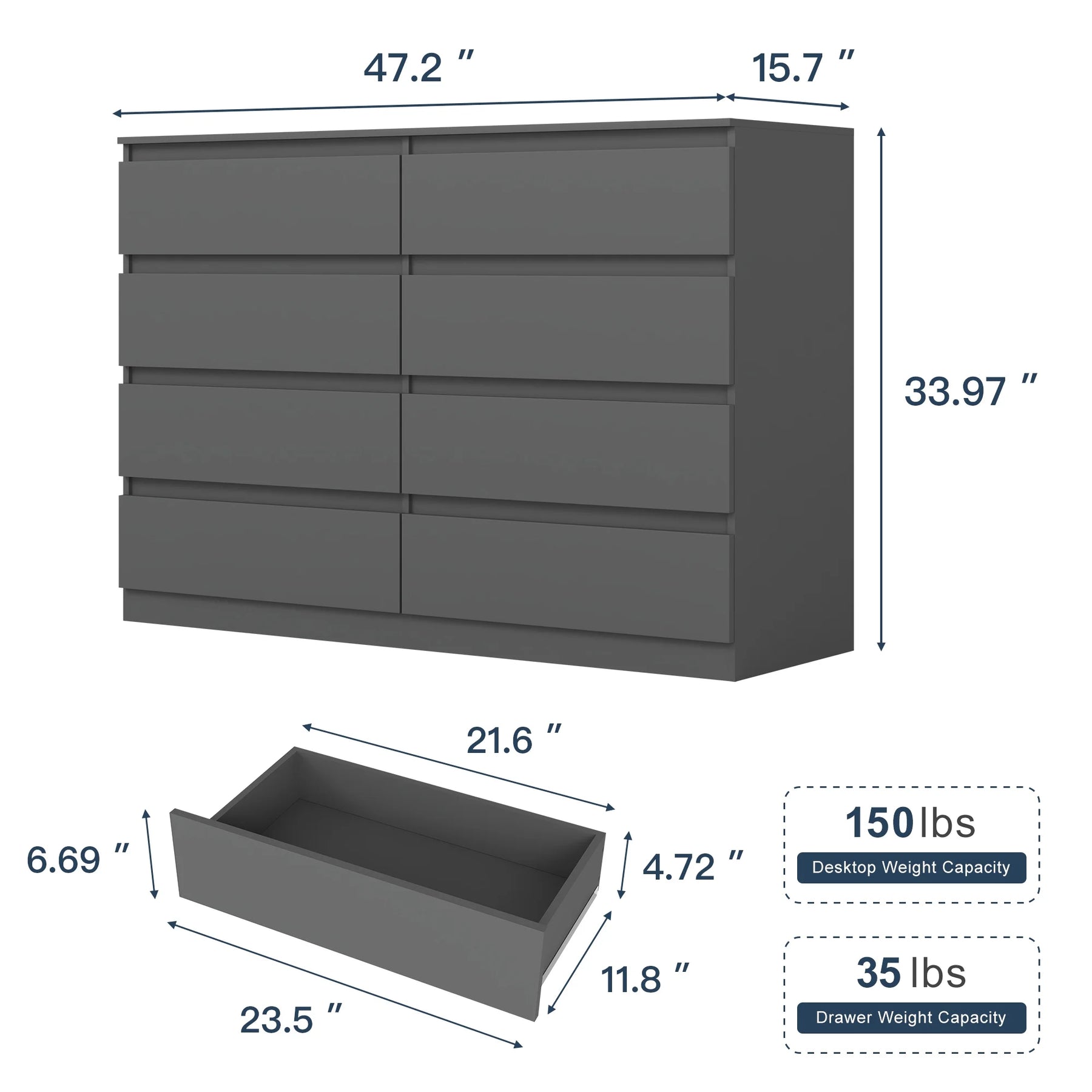 Kadyn Modern 6 Drawer Dresser Wood Cabinet, Dresser for Bedroom, Kitchen Storage Cabinet with Drawers - Product image 31