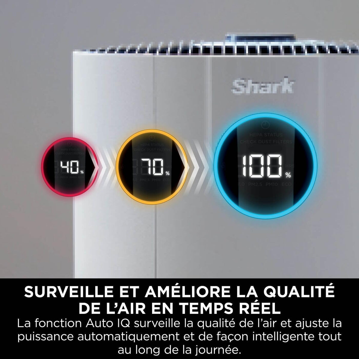 Shark NeverChange up to 5 years MAX indoor air purifier, Covers 130m², 5 year HEPA filter, Captures 99.97% allergens, Automatic mode, Silent, LED, White HP300EU