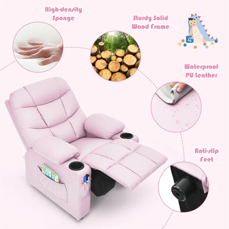 Kids Recliner Chair PU Leather Adjustable Lounge Sofa with Cup Holder, 3 Pockets & Retractable Footrest - Product image 68