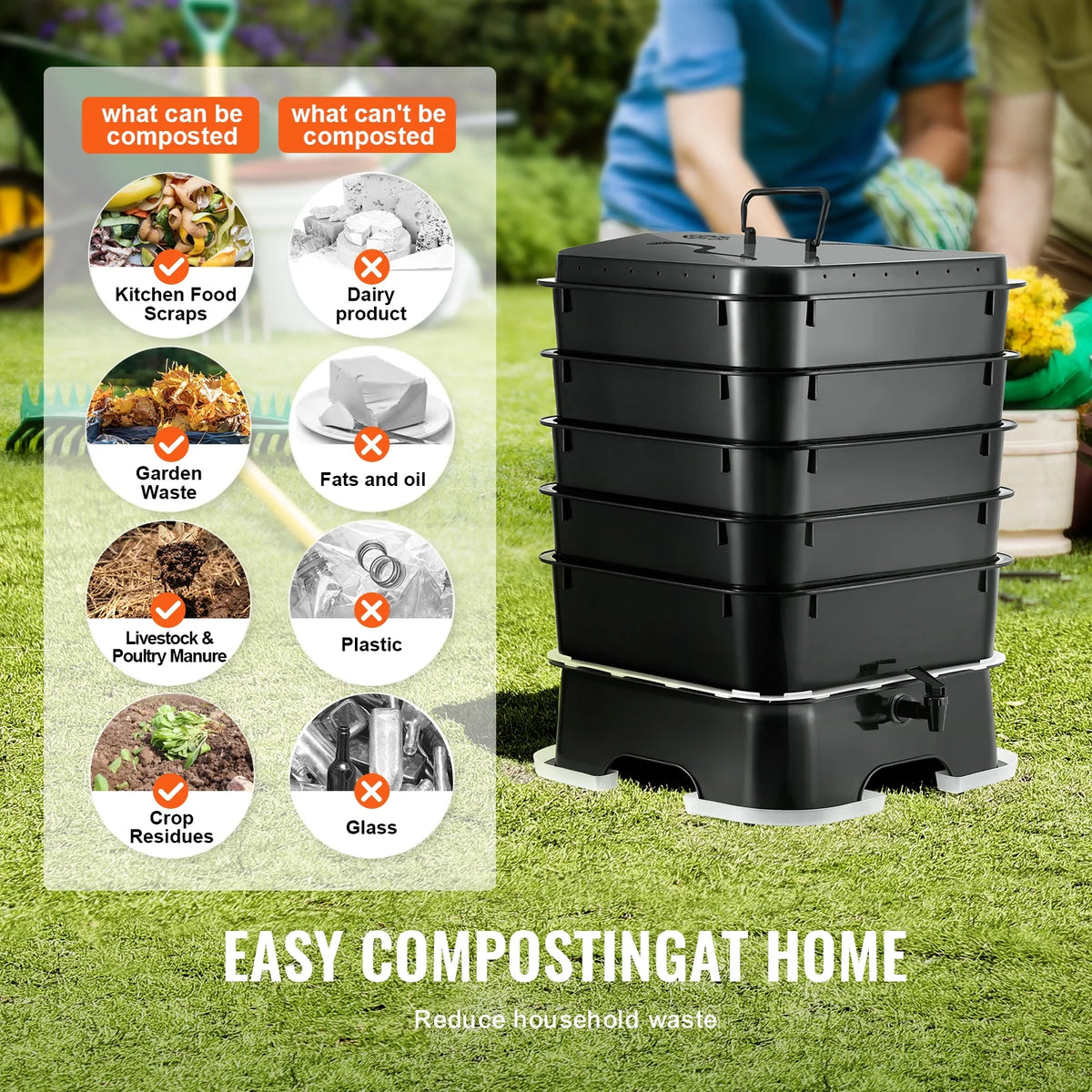 VEVOR 5 - Tray Worm Composter, 50 L Worm Compost Bin Outdoor and Indoor, Sustainable Design Worm Farm Kit - Product image 6