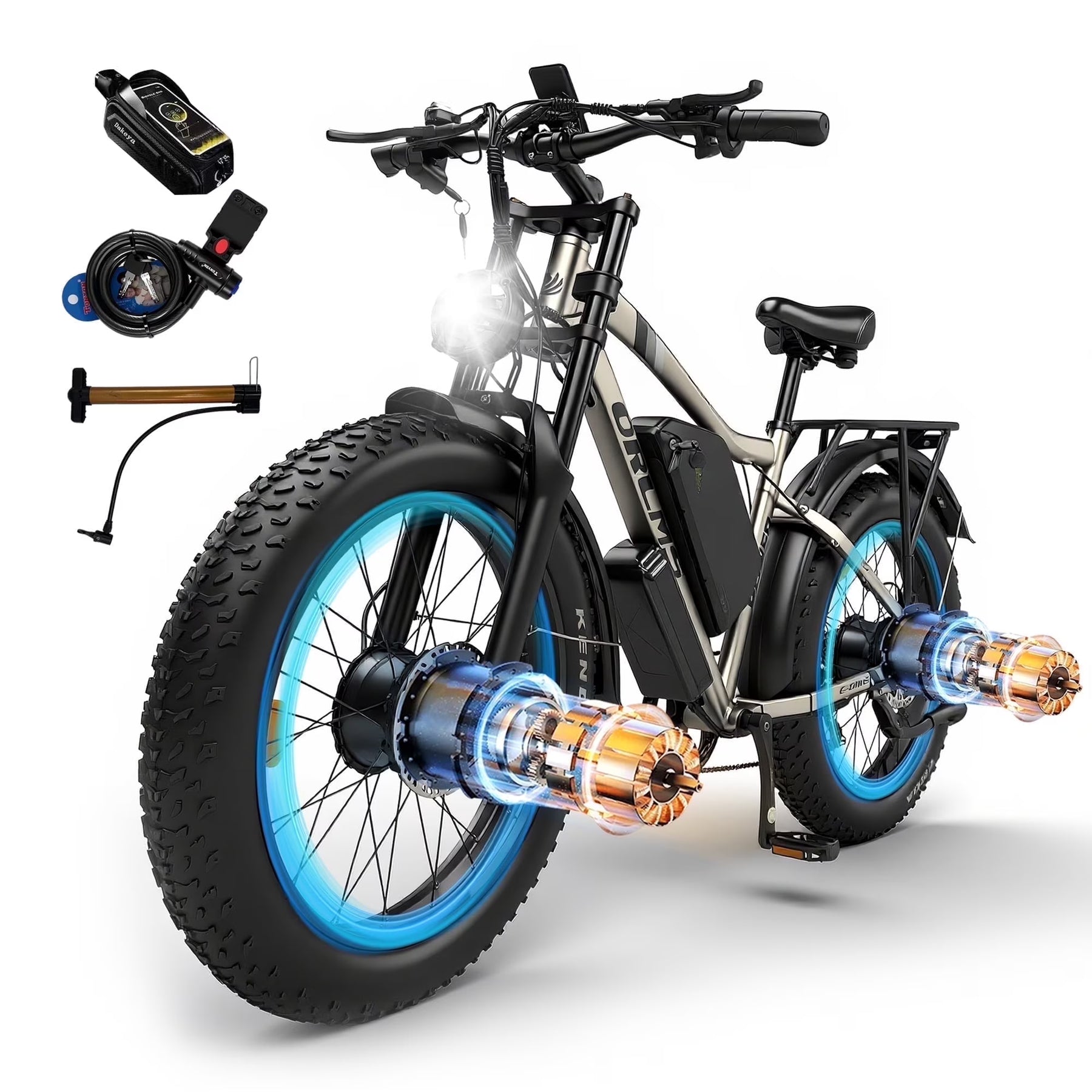 3000W Peak Dual Motor E - Bike, 52V 25AH Battery Elec - Tric Bike for Adults, 35MPH Mountain AWD 7 - Product image 1