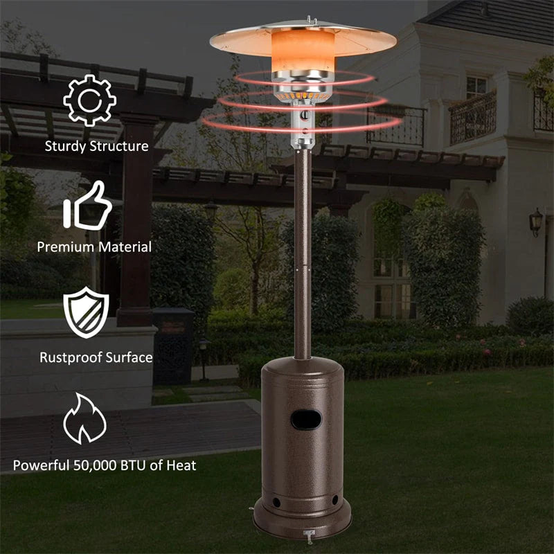 50, 000 BTU Propane Patio Heater, Standing Stainless Steel Outdoor Heater with Wheels, Triple Protection - Product image 8