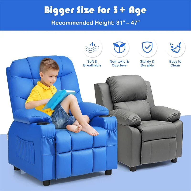 Kids Recliner Chair PU Leather Adjustable Lounge Sofa with Cup Holder, 3 Pockets & Retractable Footrest - Product image 40