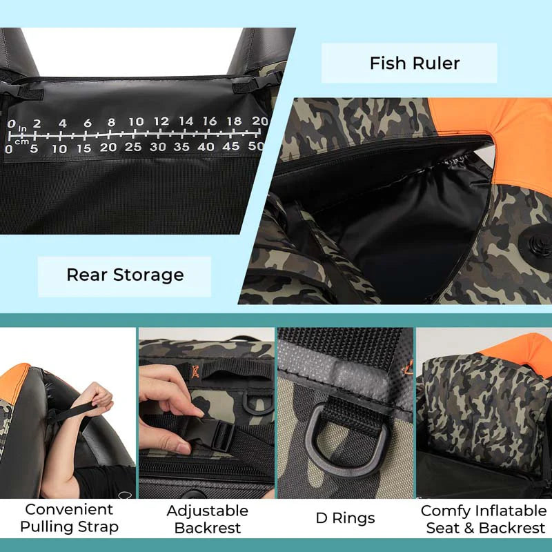 Inflatable Fishing Float Tube, 350LBS Portable Belly Boat with Rod Rack Basket, Fish Finder Holder - Product image 7