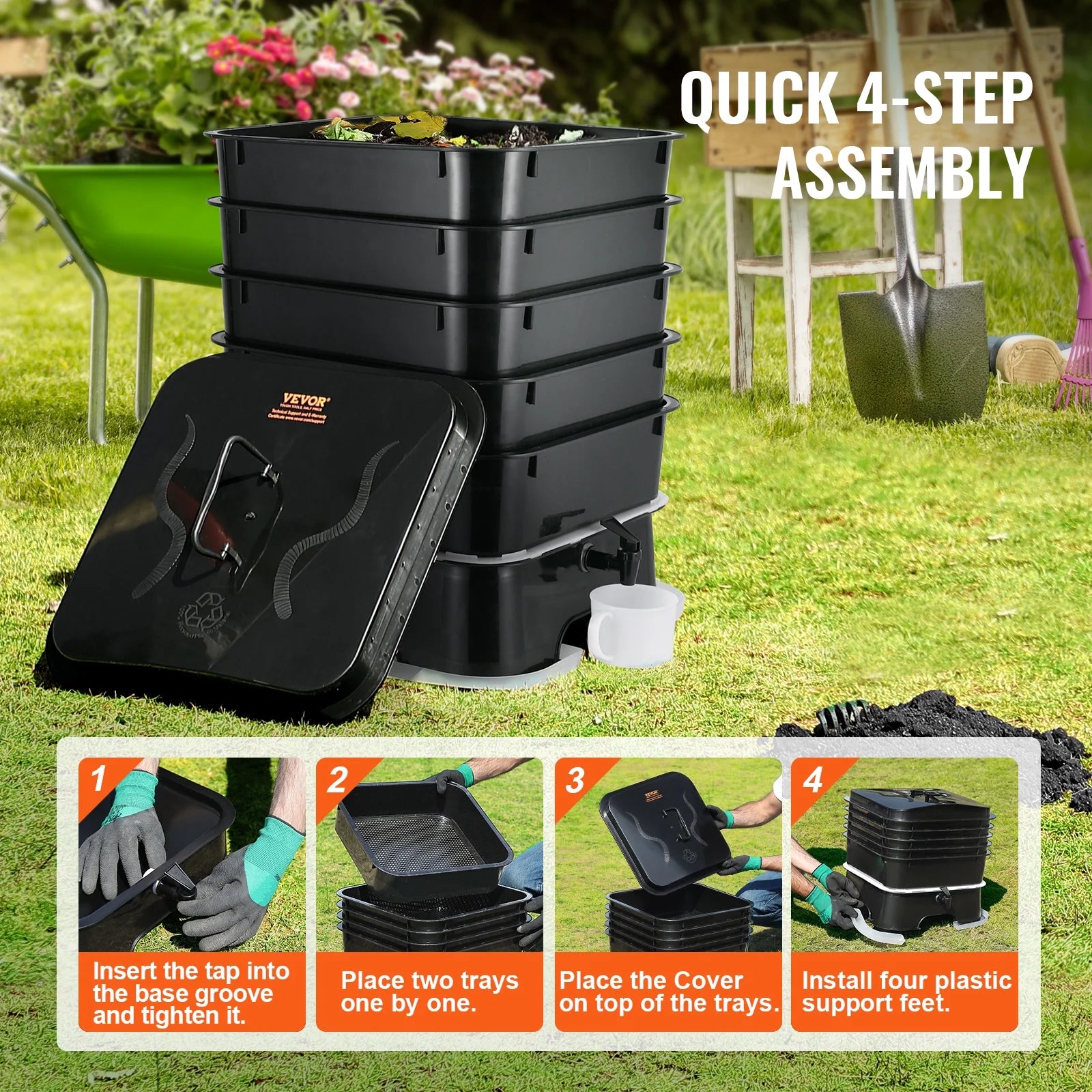 VEVOR 5 - Tray Worm Composter, 50 L Worm Compost Bin Outdoor and Indoor, Sustainable Design Worm Farm Kit - Product image 5