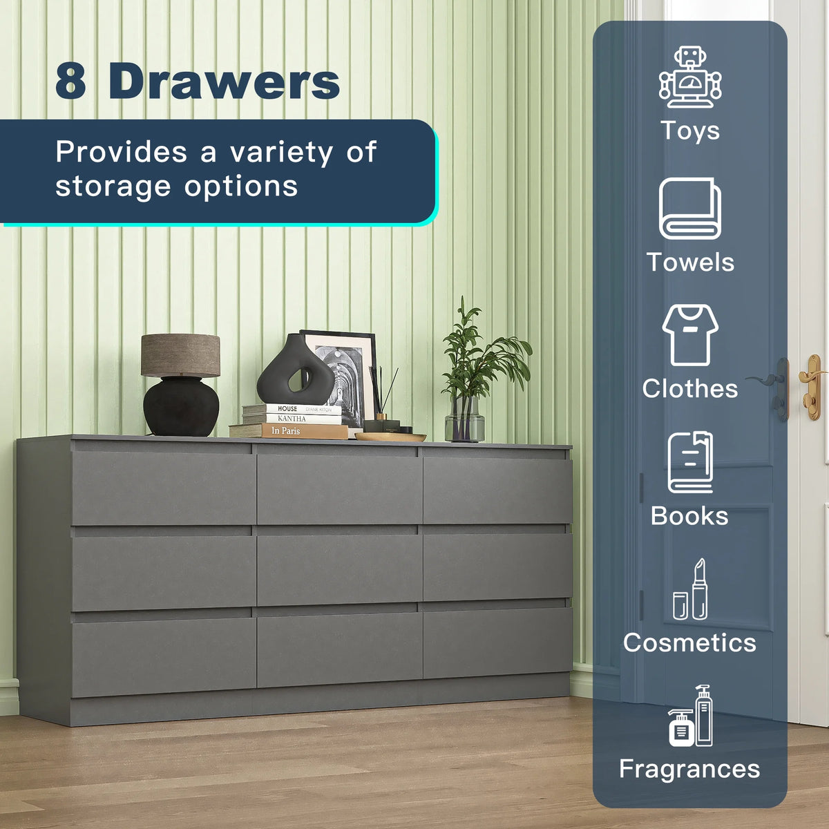 Kadyn Modern 6 Drawer Dresser Wood Cabinet, Dresser for Bedroom, Kitchen Storage Cabinet with Drawers - Product image 83