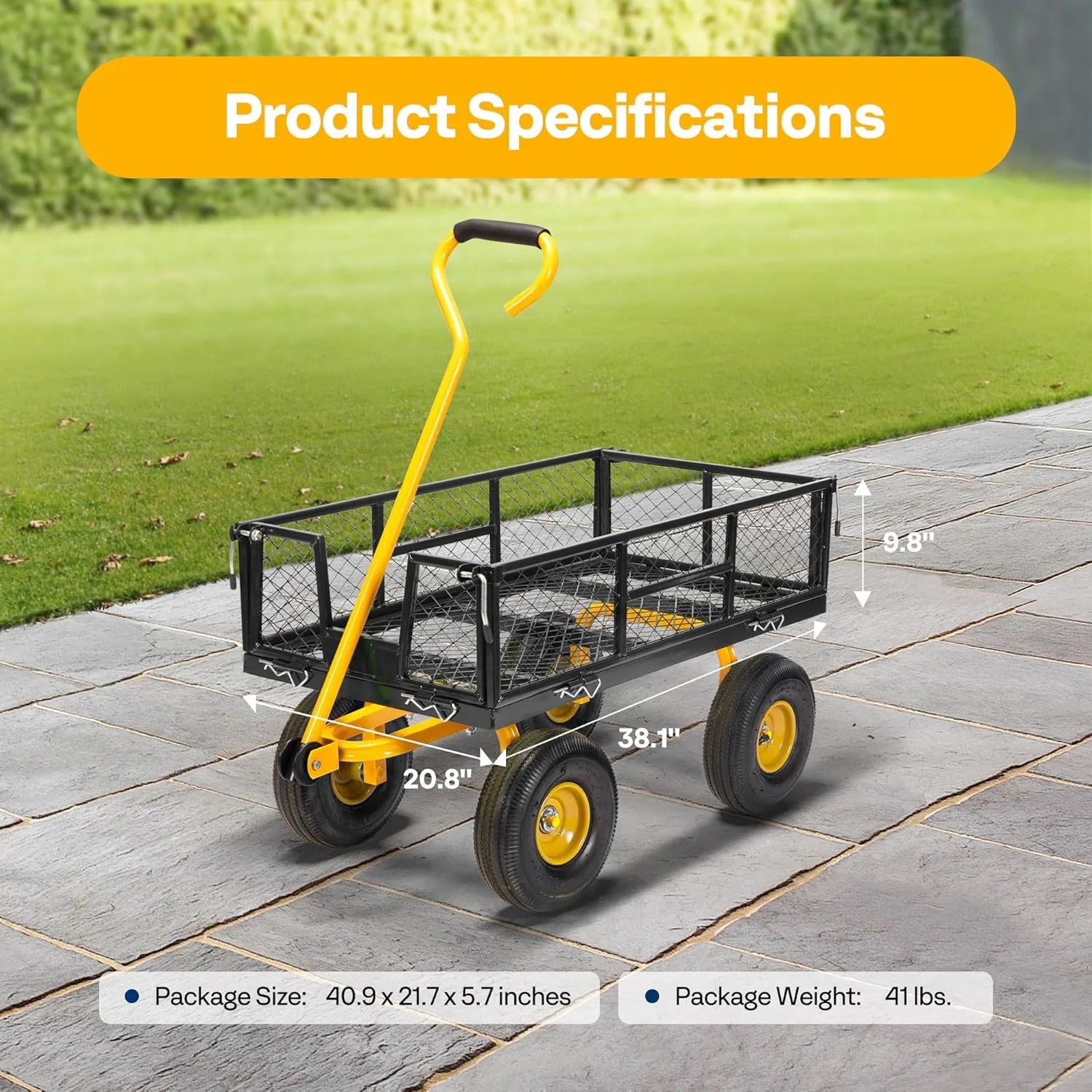 SPECSTAR Mesh Steel Garden Cart 880 lb Capacity, 38" x 21" Folding Utility Wagon with 10 in Wheels - Product image 22