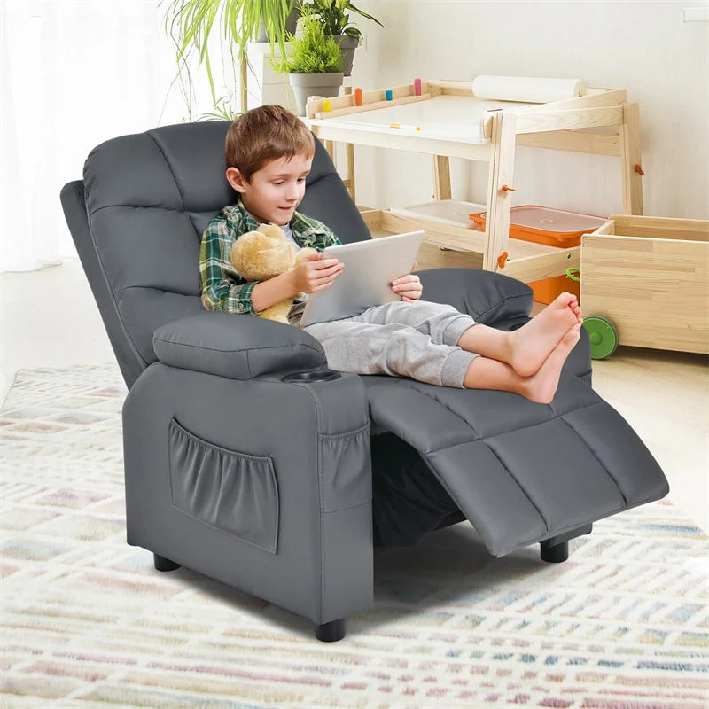 Kids Recliner Chair PU Leather Adjustable Lounge Sofa with Cup Holder, 3 Pockets & Retractable Footrest - Product image 24