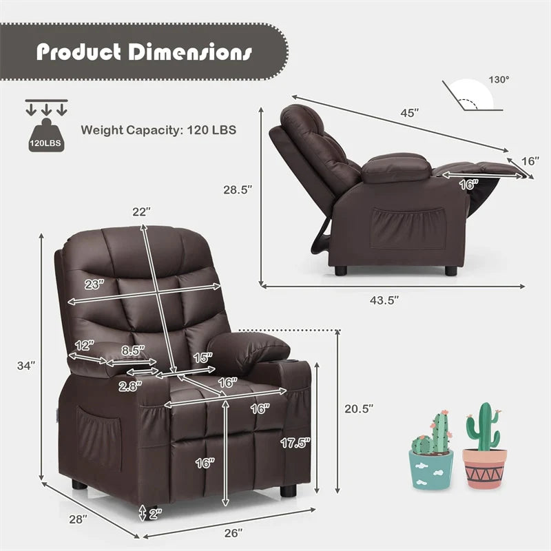Kids Recliner Chair PU Leather Adjustable Lounge Sofa with Cup Holder, 3 Pockets & Retractable Footrest - Product image 6