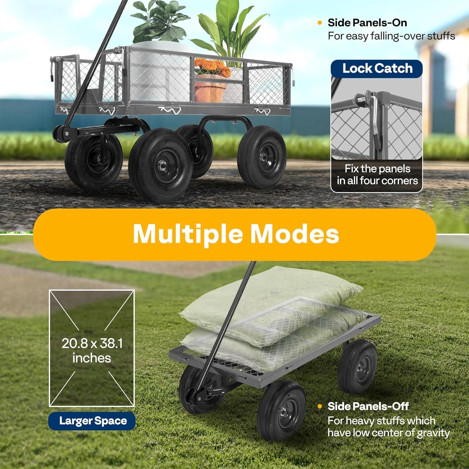 SPECSTAR Mesh Steel Garden Cart 880 lb Capacity, 38" x 21" Folding Utility Wagon with 10 in Wheels - Product image 18