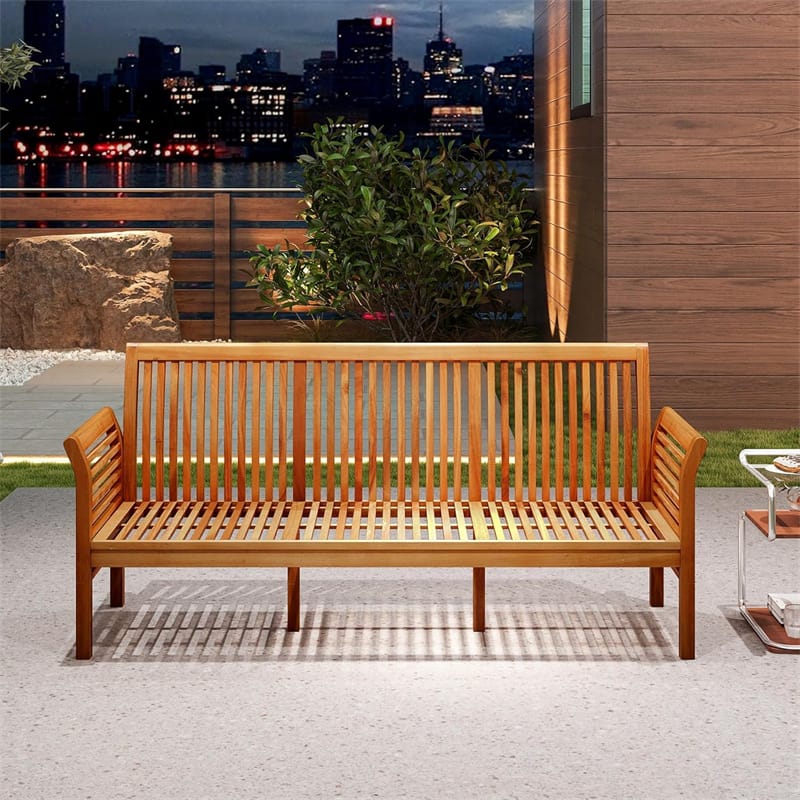 62.5" Outdoor Acacia Wood Bench with Removable Cushion, 3-Person Patio Garden Bench with High Backrest & - Product image 3