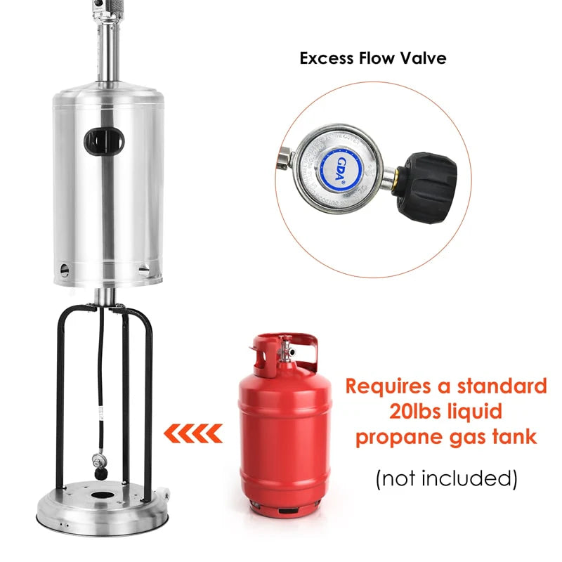50, 000 BTU Propane Patio Heater, Standing Stainless Steel Outdoor Heater with Wheels, Triple Protection - Product image 23