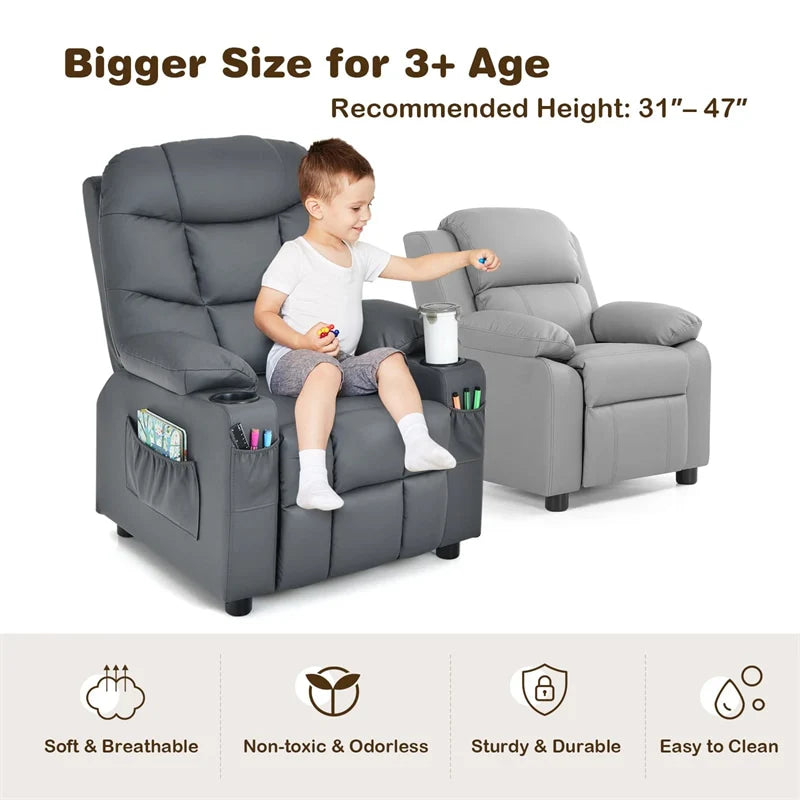 Kids Recliner Chair PU Leather Adjustable Lounge Sofa with Cup Holder, 3 Pockets & Retractable Footrest - Product image 17