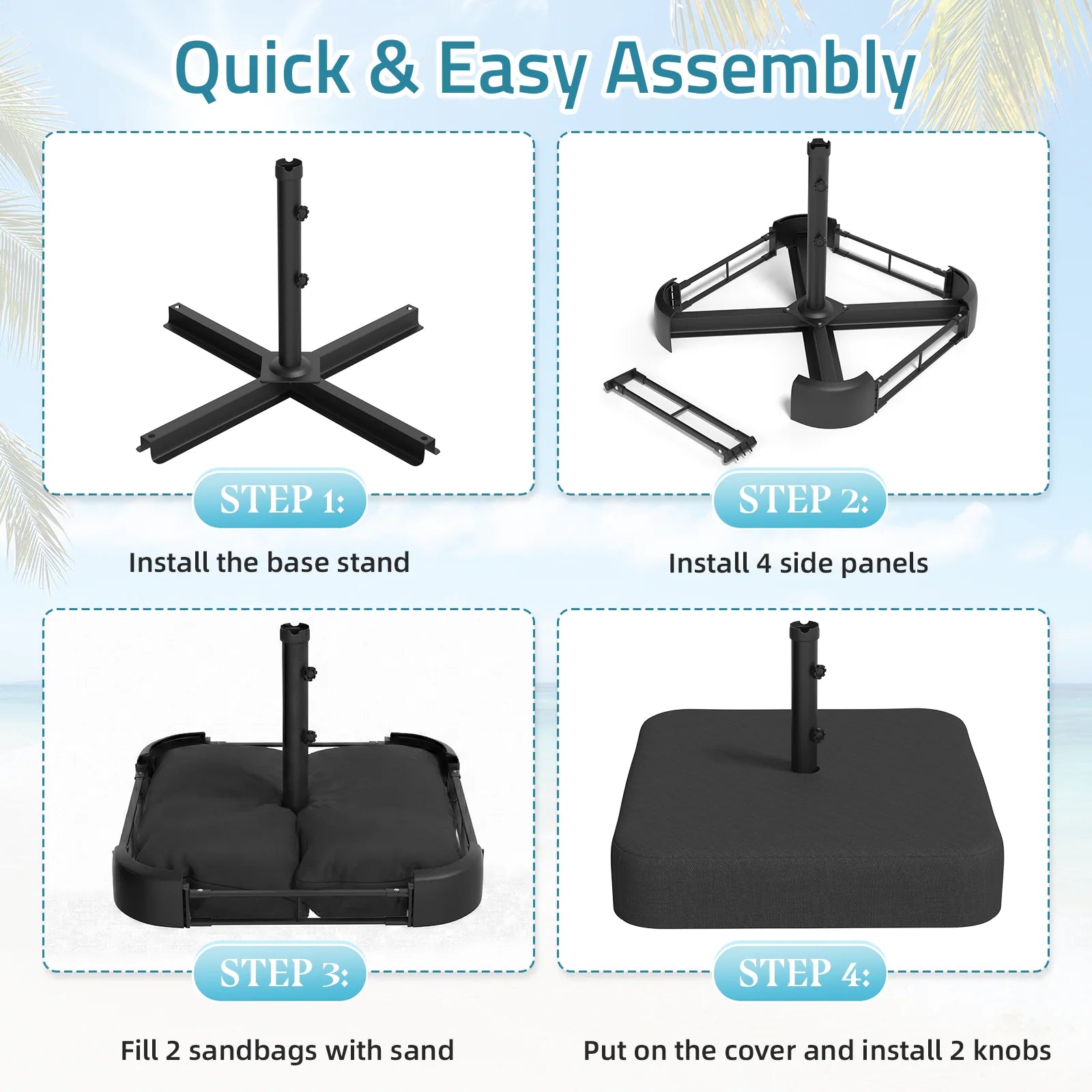 AECOJOY Patio Umbrella Base, 220 lbs Heavy Duty Sand Filled Weighted Umbrella Stand with 2 Sandbags - Product image 4