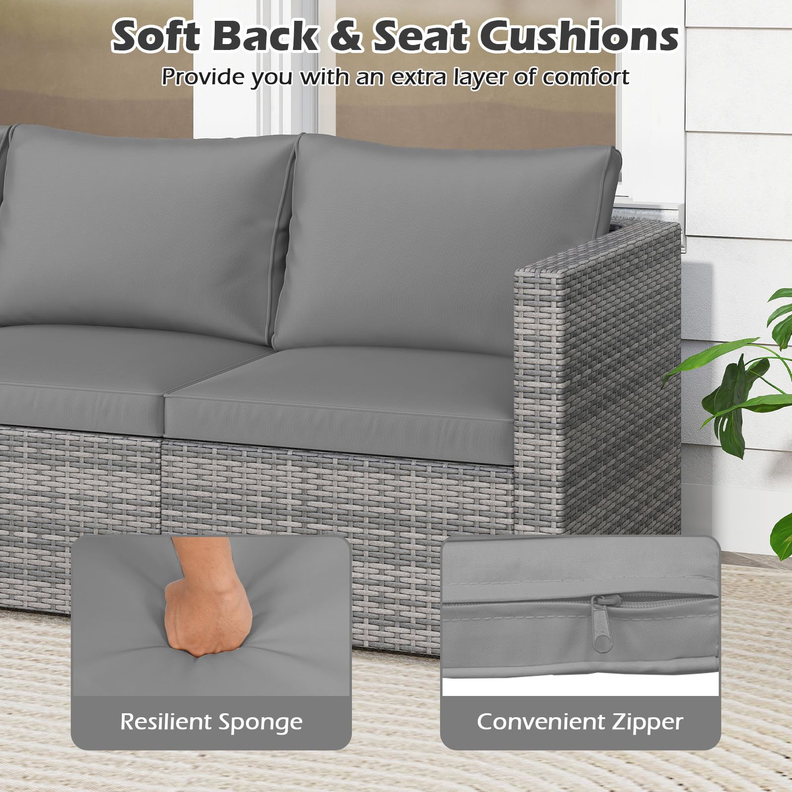 Tangkula Outdoor Patio 3 Seat Sofa Set - PE Rattan Modular Cushioned Sectional Couch Furniture Set - Product image 7