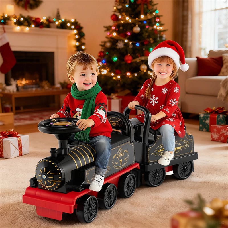 6V 2-Seater Ride On Train with Detachable Carriage, Under-Seat Storage, Whistle & Flashing LED Lights - Product image 2
