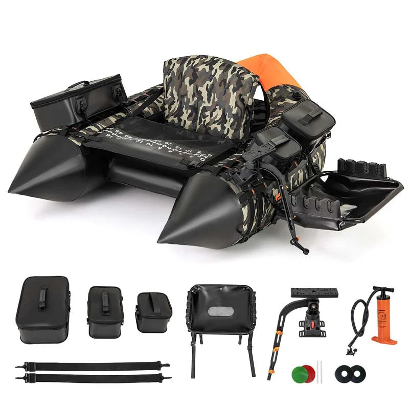 Inflatable Fishing Float Tube, 350LBS Portable Belly Boat with Rod Rack Basket, Fish Finder Holder - Product image 1