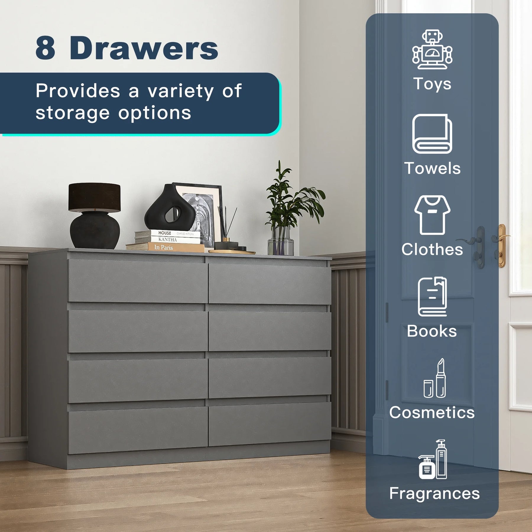 Kadyn Modern 6 Drawer Dresser Wood Cabinet, Dresser for Bedroom, Kitchen Storage Cabinet with Drawers - Product image 32
