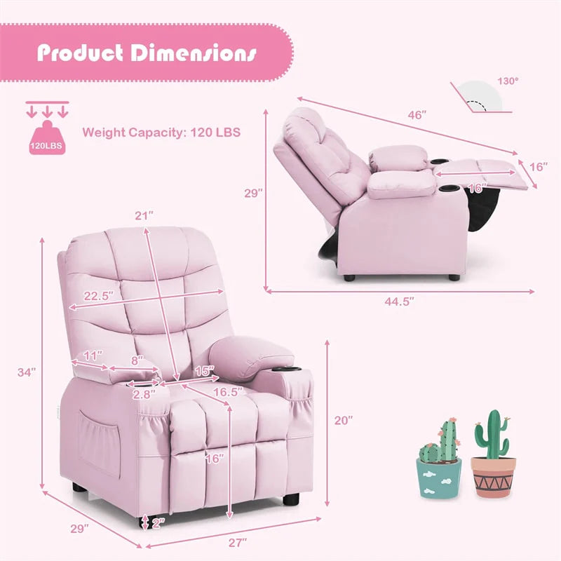 Kids Recliner Chair PU Leather Adjustable Lounge Sofa with Cup Holder, 3 Pockets & Retractable Footrest - Product image 63