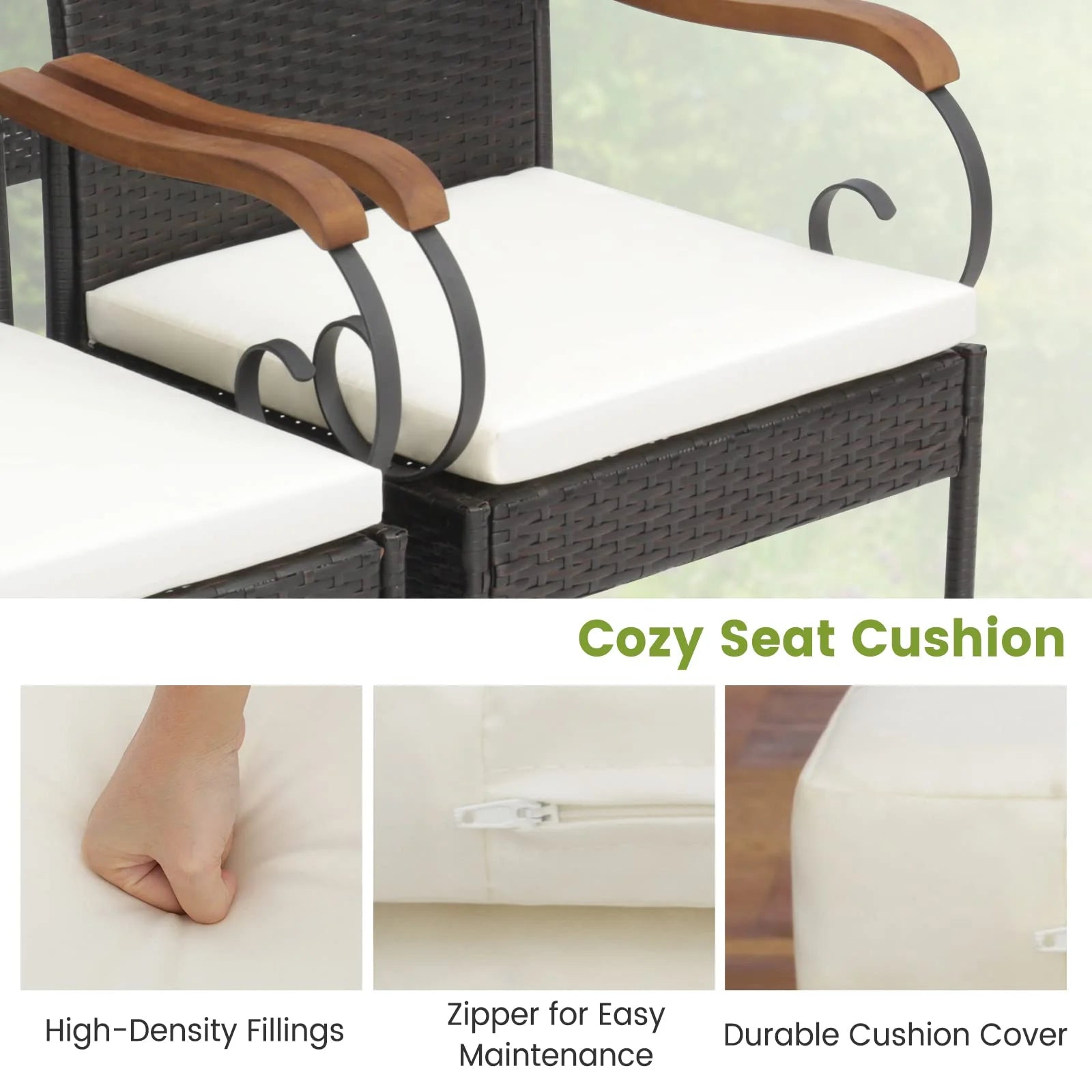 Set of 2, Outdoor PE Rattan Chairs with Soft Zippered Cushion, Heavy-Duty Metal Frame & All-Weather Wicker - Product image 6