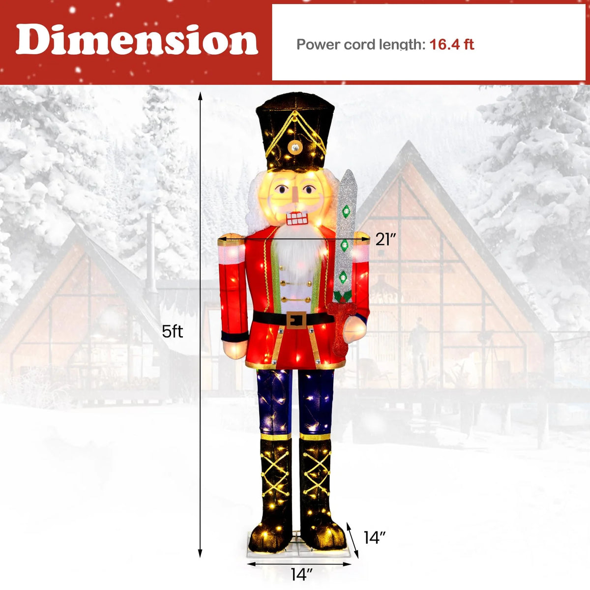 Tangkula 5 FT Christmas Lighted Nutcracker with Glitter Sword - Product image 5