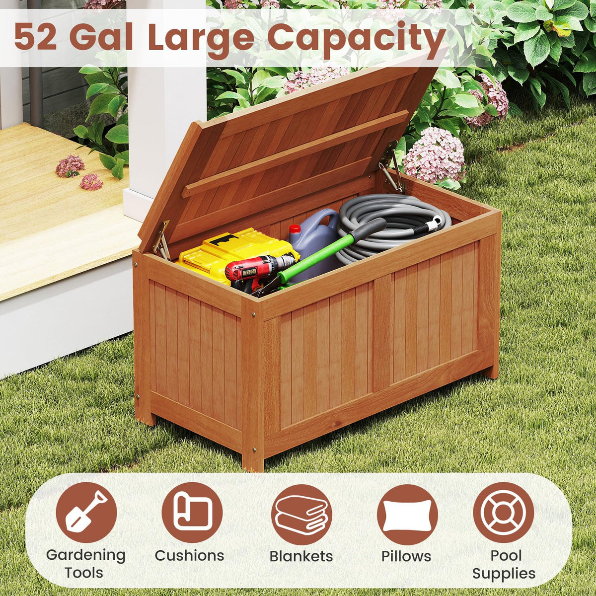 Tangkula 3-in-1 52 Gallon Wood Outdoor Storage Box - Product image 6
