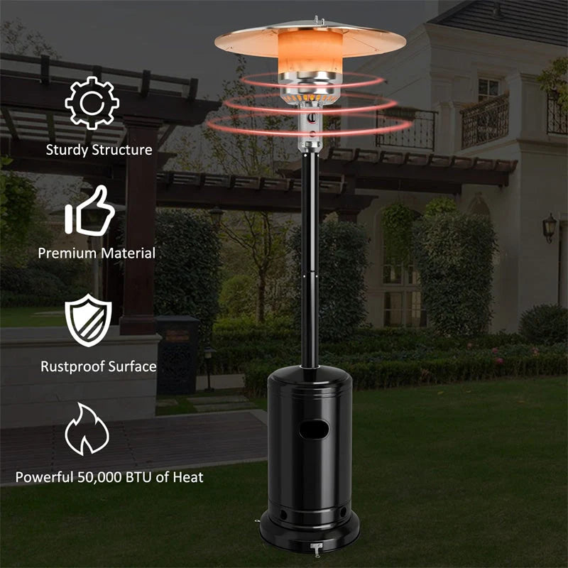 50, 000 BTU Propane Patio Heater, Standing Stainless Steel Outdoor Heater with Wheels, Triple Protection - Product image 29