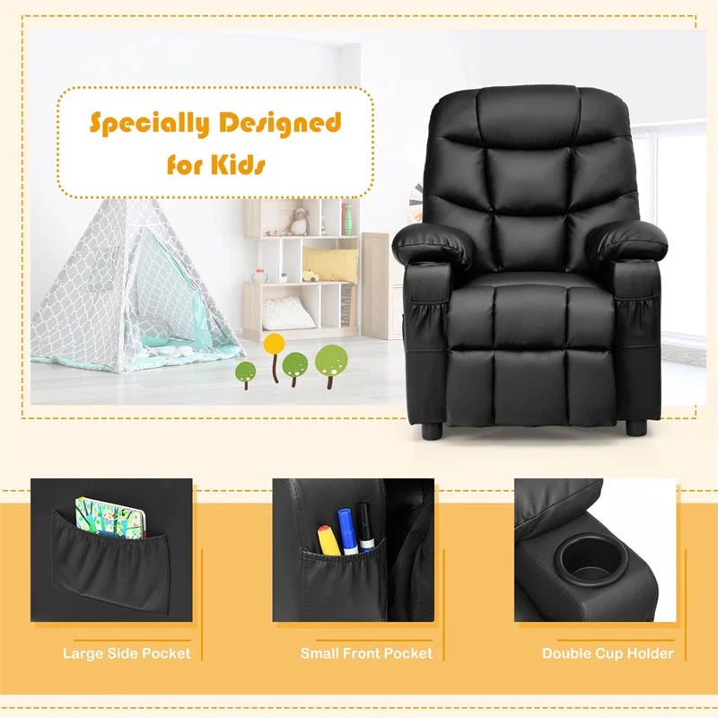 Kids Recliner Chair PU Leather Adjustable Lounge Sofa with Cup Holder, 3 Pockets & Retractable Footrest - Product image 31