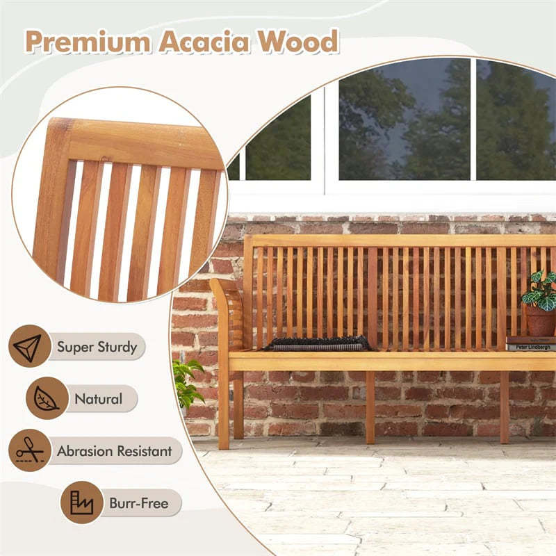 62.5" Outdoor Acacia Wood Bench with Removable Cushion, 3-Person Patio Garden Bench with High Backrest & - Product image 7