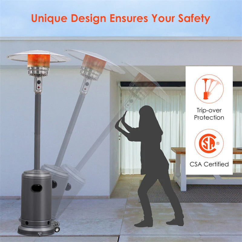50, 000 BTU Propane Patio Heater, Standing Stainless Steel Outdoor Heater with Wheels, Triple Protection - Product image 43