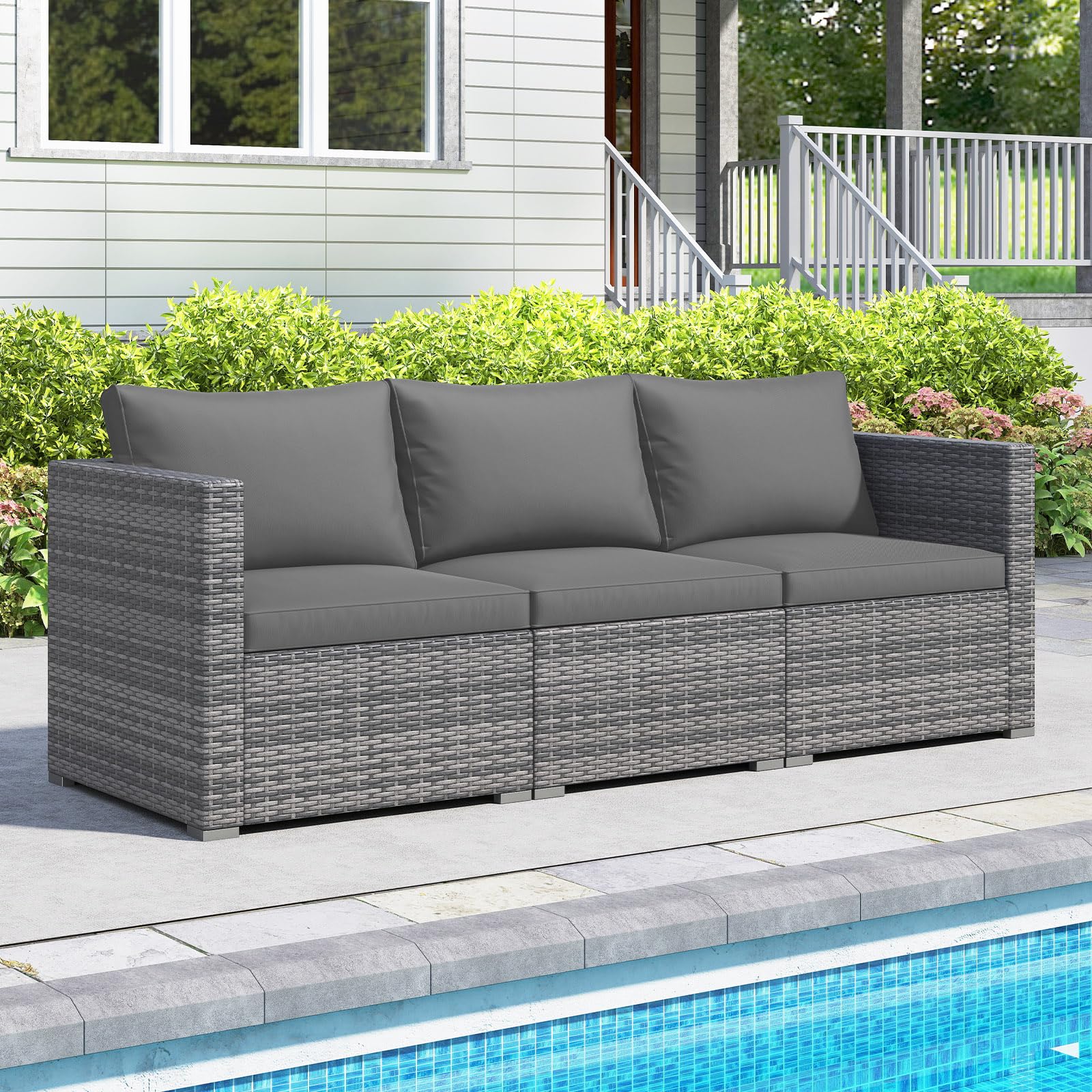 Tangkula Outdoor Patio 3 Seat Sofa Set - PE Rattan Modular Cushioned Sectional Couch Furniture Set - Product image 2