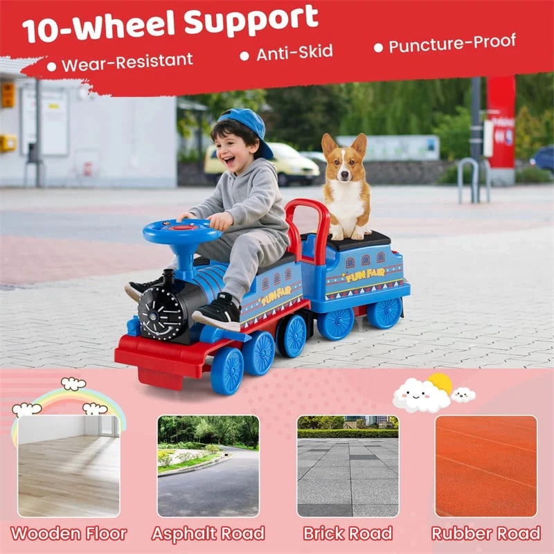 6V 2-Seater Ride On Train with Detachable Carriage, Under-Seat Storage, Whistle & Flashing LED Lights - Product image 32