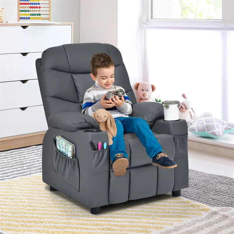 Kids Recliner Chair PU Leather Adjustable Lounge Sofa with Cup Holder, 3 Pockets & Retractable Footrest - Product image 18