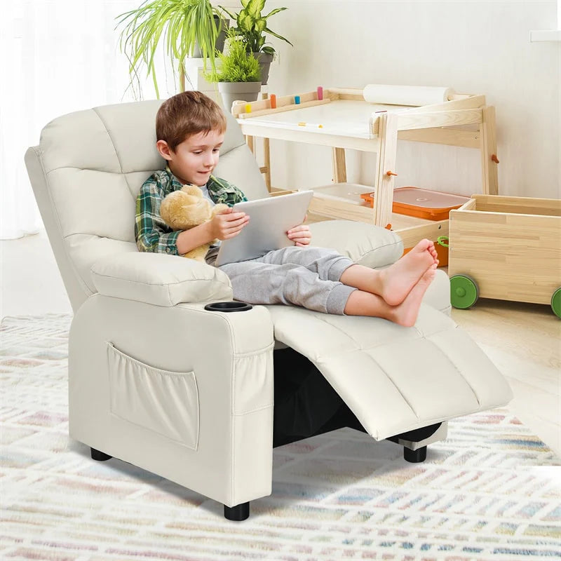 Kids Recliner Chair PU Leather Adjustable Lounge Sofa with Cup Holder, 3 Pockets & Retractable Footrest - Product image 58