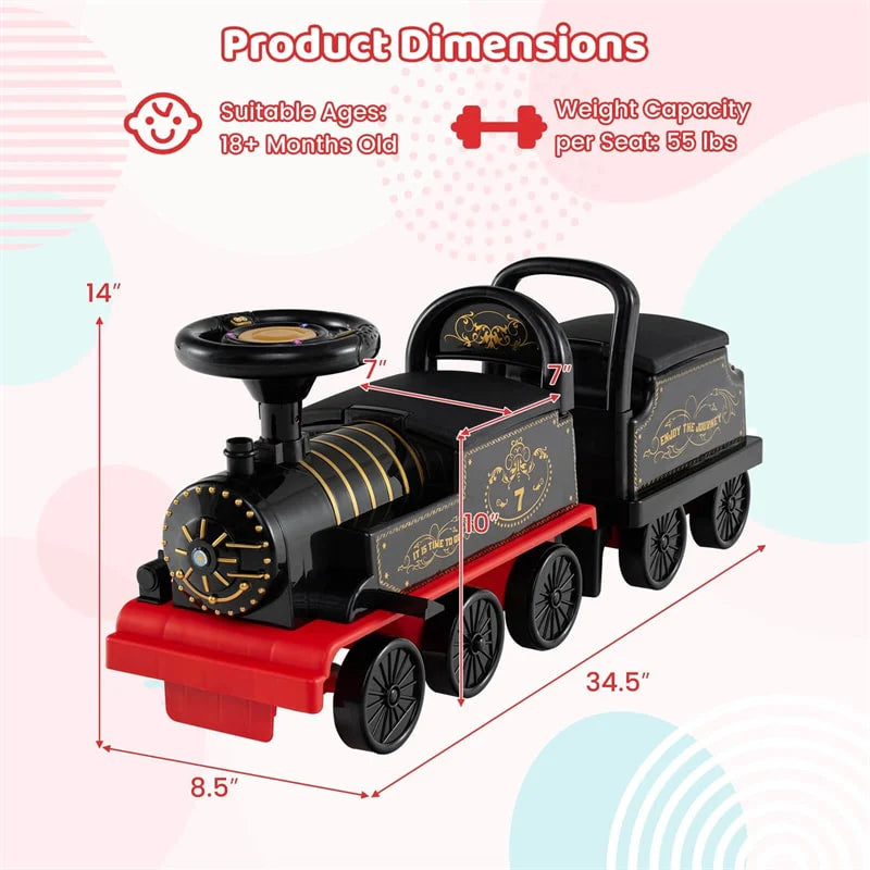 6V 2-Seater Ride On Train with Detachable Carriage, Under-Seat Storage, Whistle & Flashing LED Lights - Product image 4