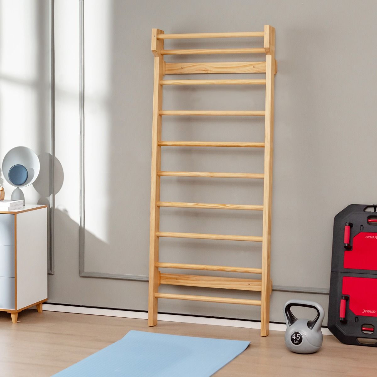 Wall-mounted wall bars Gymnastics wall bars Capacity 150 kg Bar diameter 3.3 cm in pine wood 195x80x14cm Natural -