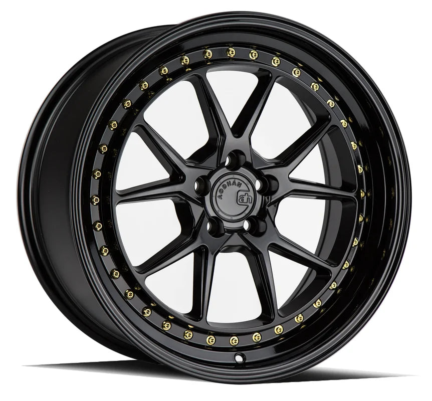 Aodhan DS08 18" 5x114.3 Gloss Black w/ Gold Rivets